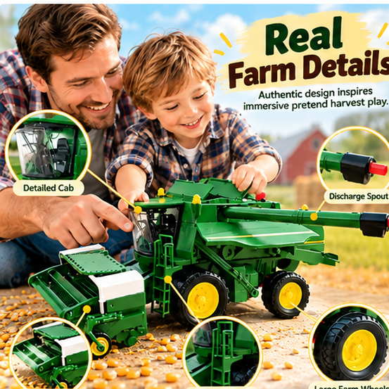 Interactive Farm Harvester Toy Car | Large Size Inertial Combine With Working Parts