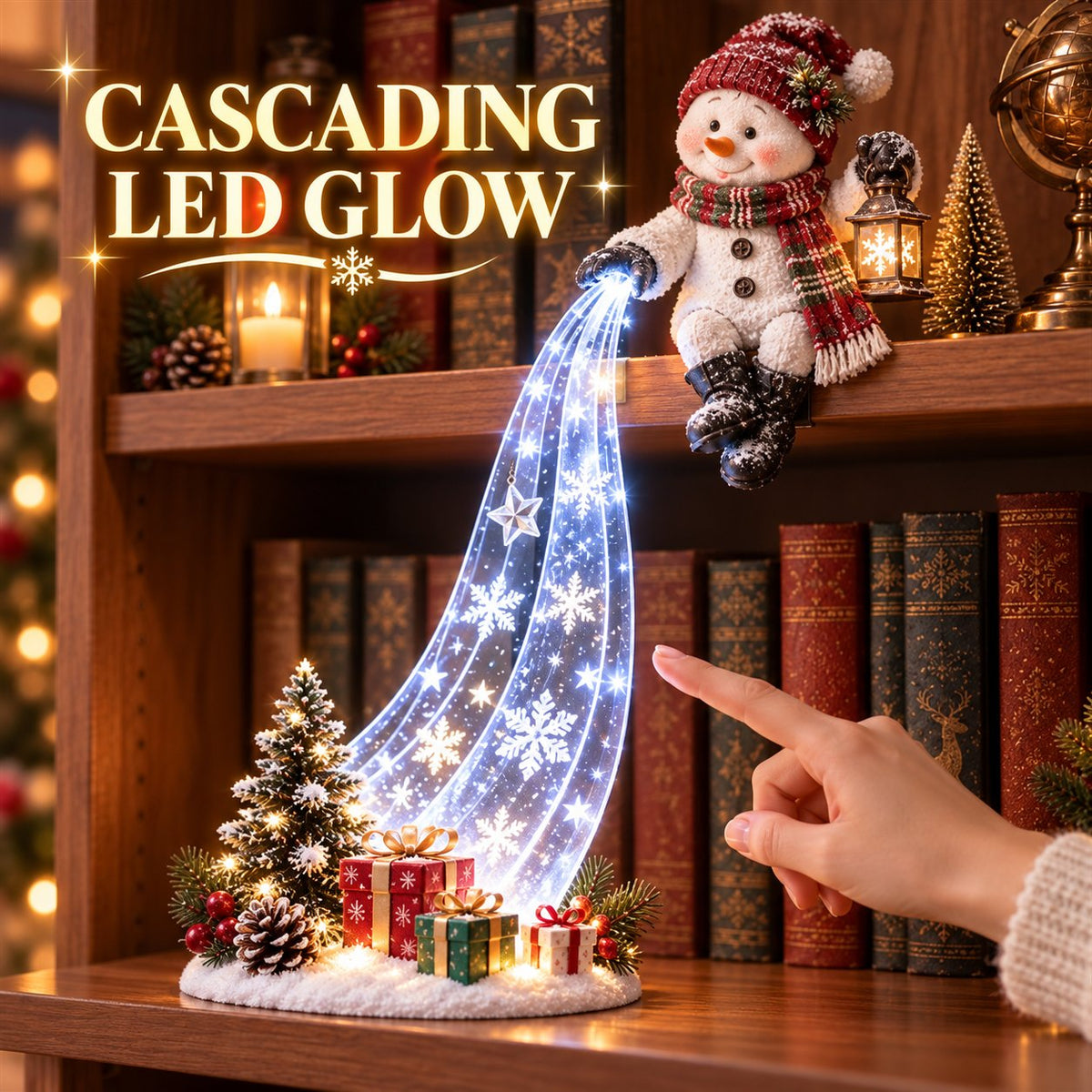 ✨ Christmas Resin Shelf Sitter Ornament with Cascading LED Lights | 6 Styles Available, Warm Festive Indoor Decoration for Family
