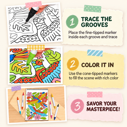 🥳2026 HOT SALE 🌿Trace-By-Groove Guided Flow Art Coloring Pad with Double-Sided Markers 🎨