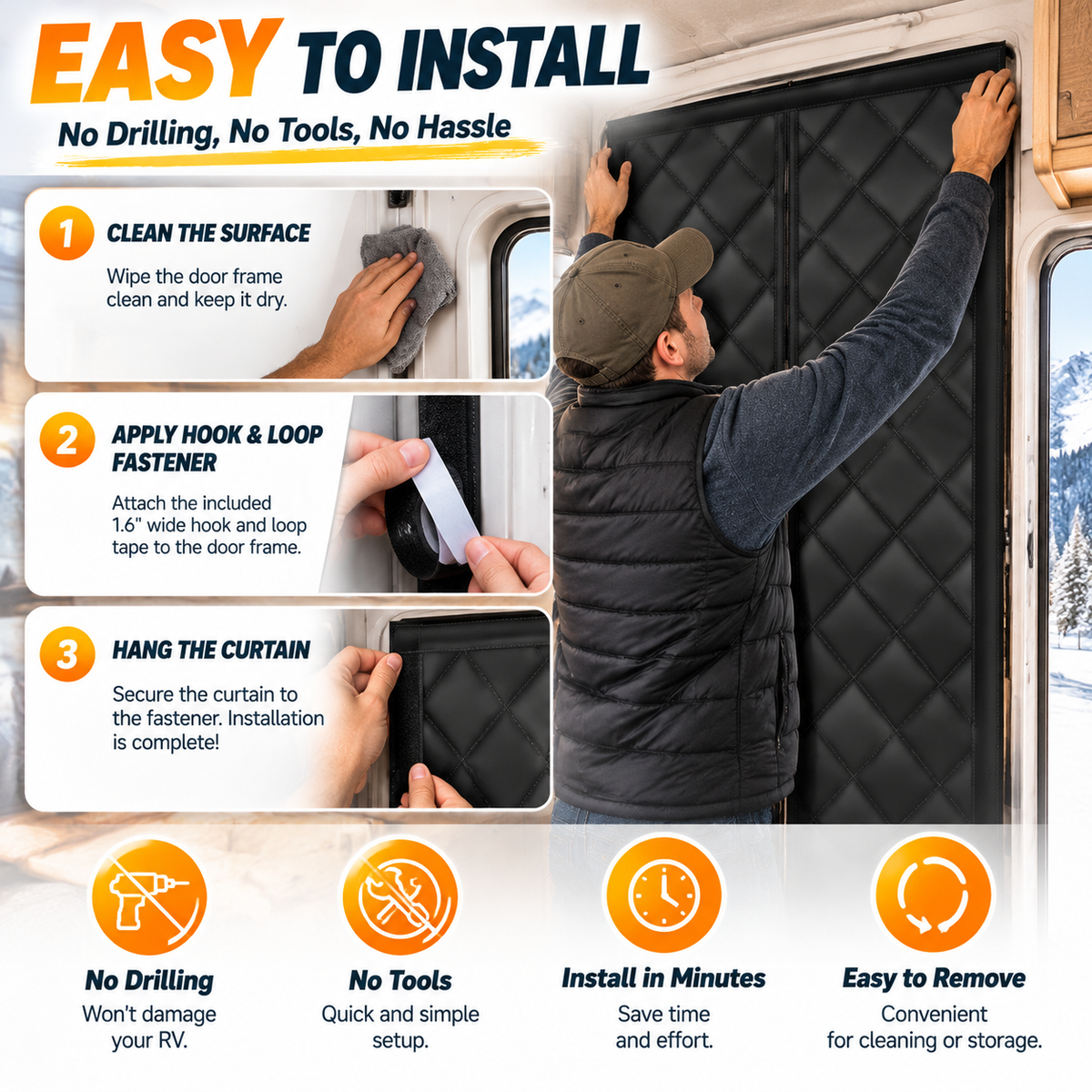 RV Insulated Door Cover, Magnetic Thermal Curtain, 33 x 80 in
