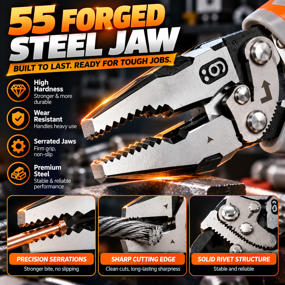 55 forged steel serrated plier jaw