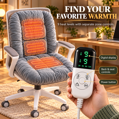 Last Day Promotion🔥 Heated Seat & Back Cushion – Dual-Zone Warmth, 9 Heat Levels & Washable Velvet Cover