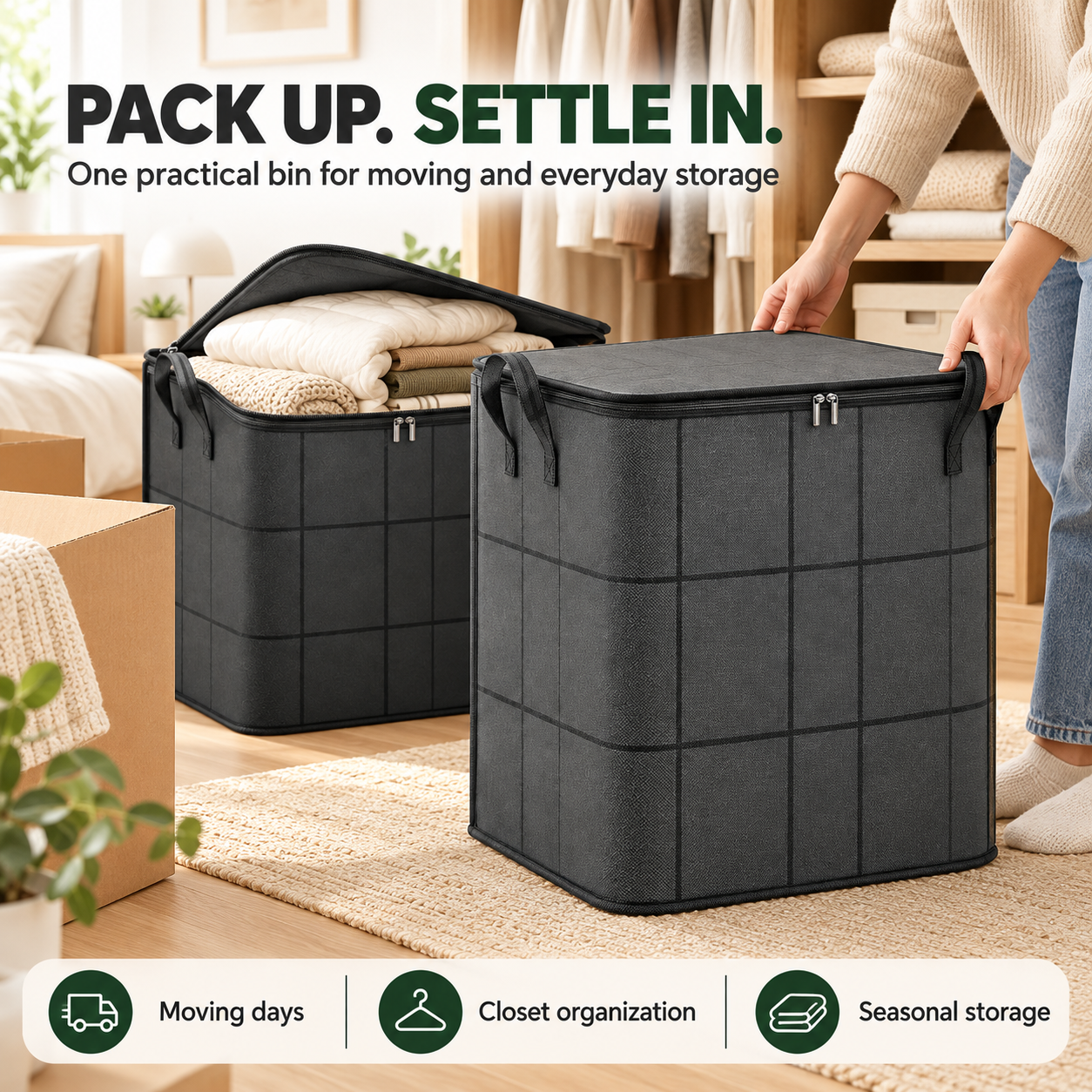 Large foldable organizer used for moving and closet storage