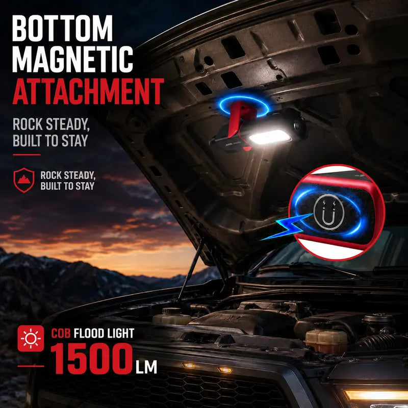 💡 Rechargeable COB Work Light | Magnetic Base, Hook & Stand