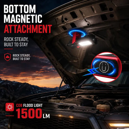 💡 Rechargeable COB Work Light | Magnetic Base, Hook & Stand