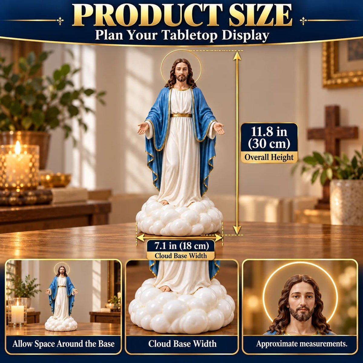 ✝️ Holy Mist Jesus Humidifier – Light-Up Christian Statue with Halo & Cloud Mist