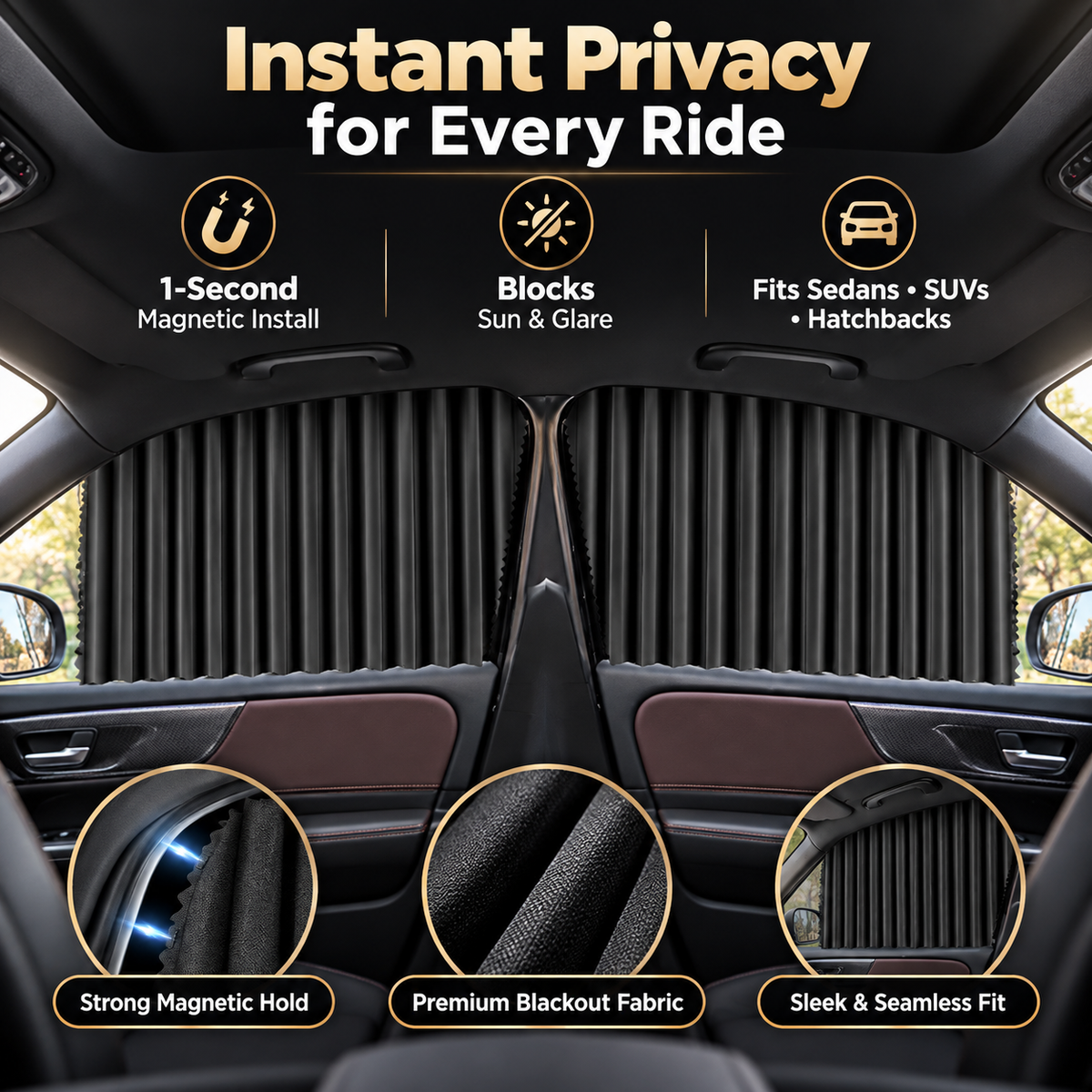 🚗 Pleated Car Window Sun Shade Curtains – Adjustable Rear Seat Privacy & Sun Protection