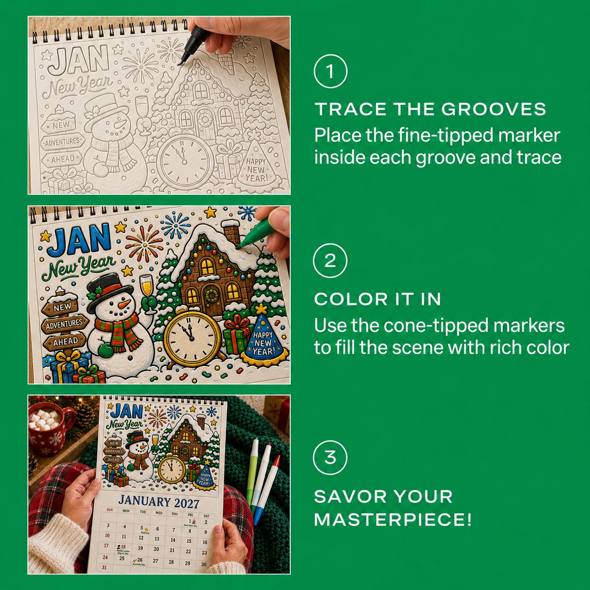 🎨Color The Year 2027: Trace-By-Groove Creative Calendar📅