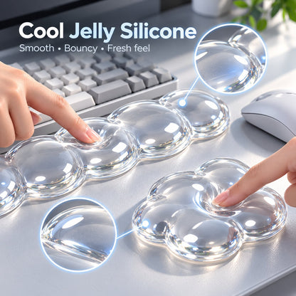 Transparent Jelly Hand Rest Pad Set  Elastic palm support to ease strain during long hours of typing and gaming