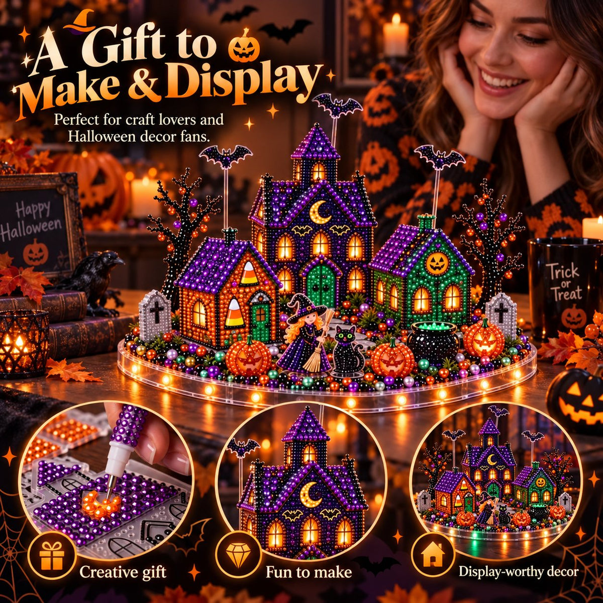 3D DIY Diamond Art Halloween Village Kit
