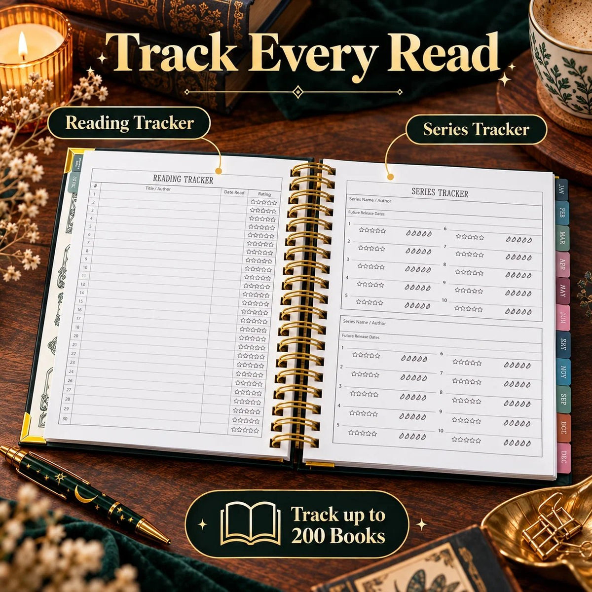 📖✨Midnight Study Hardcover Reading Planner for Book Lovers