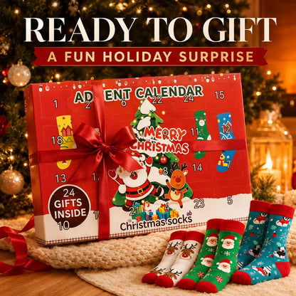 🎁🎄Christmas Sock Advent Calendar, 24-Day Countdown Gift Box with 12 Pairs of Festive Crew Socks