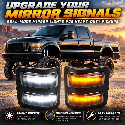 Dual-Mode LED Mirror Lights – White & Amber Turn Signal Upgrade for Heavy-Duty Trucks