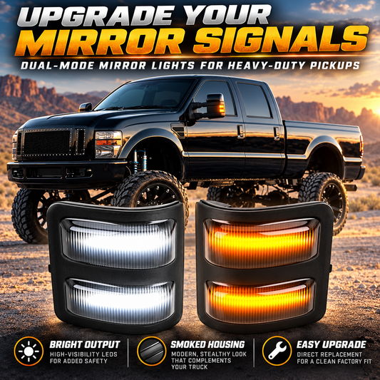 Dual-Mode LED Mirror Lights – White & Amber Turn Signal Upgrade for Heavy-Duty Trucks
