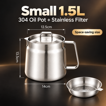 HOT SALE🍟✨ 3-in-1 Stainless Steel Deep Fryer Pot with Oil Filter & Fry Basket 🥘💧 304 Stainless Steel Cooking Oil Strainer & Storage Container 🍗🔥 Easy-Pour Design for Home Kitchen 🍳💖 1.5L/2L Available