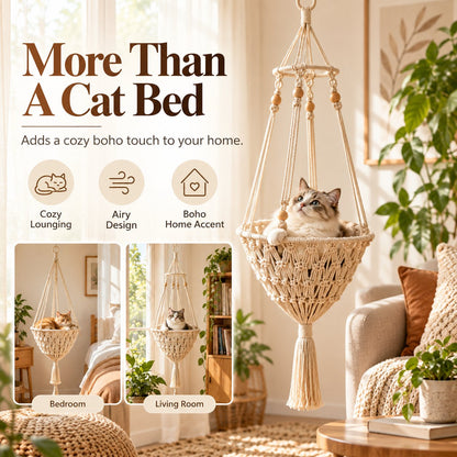 🐱 Boho Macrame Cat Hammock – Cozy Hanging Bed For Your Cat