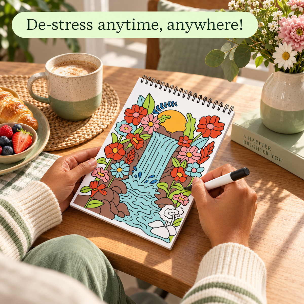 🥳2026 HOT SALE 🌿Trace-By-Groove Guided Flow Art Coloring Pad with Double-Sided Markers 🎨