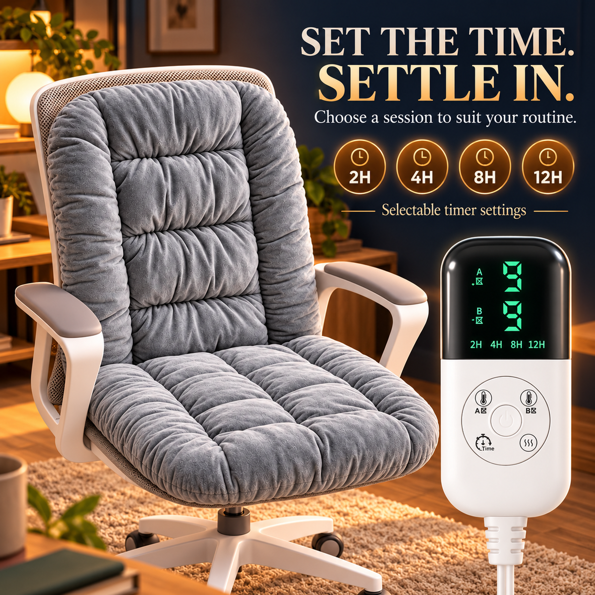 Last Day Promotion🔥 Heated Seat & Back Cushion – Dual-Zone Warmth, 9 Heat Levels & Washable Velvet Cover