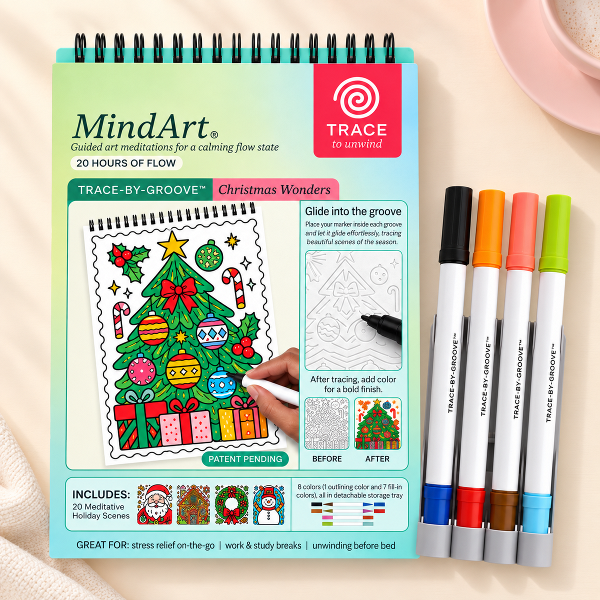 🥳2026 HOT SALE 🌿Trace-By-Groove Guided Flow Art Coloring Pad with Double-Sided Markers 🎨