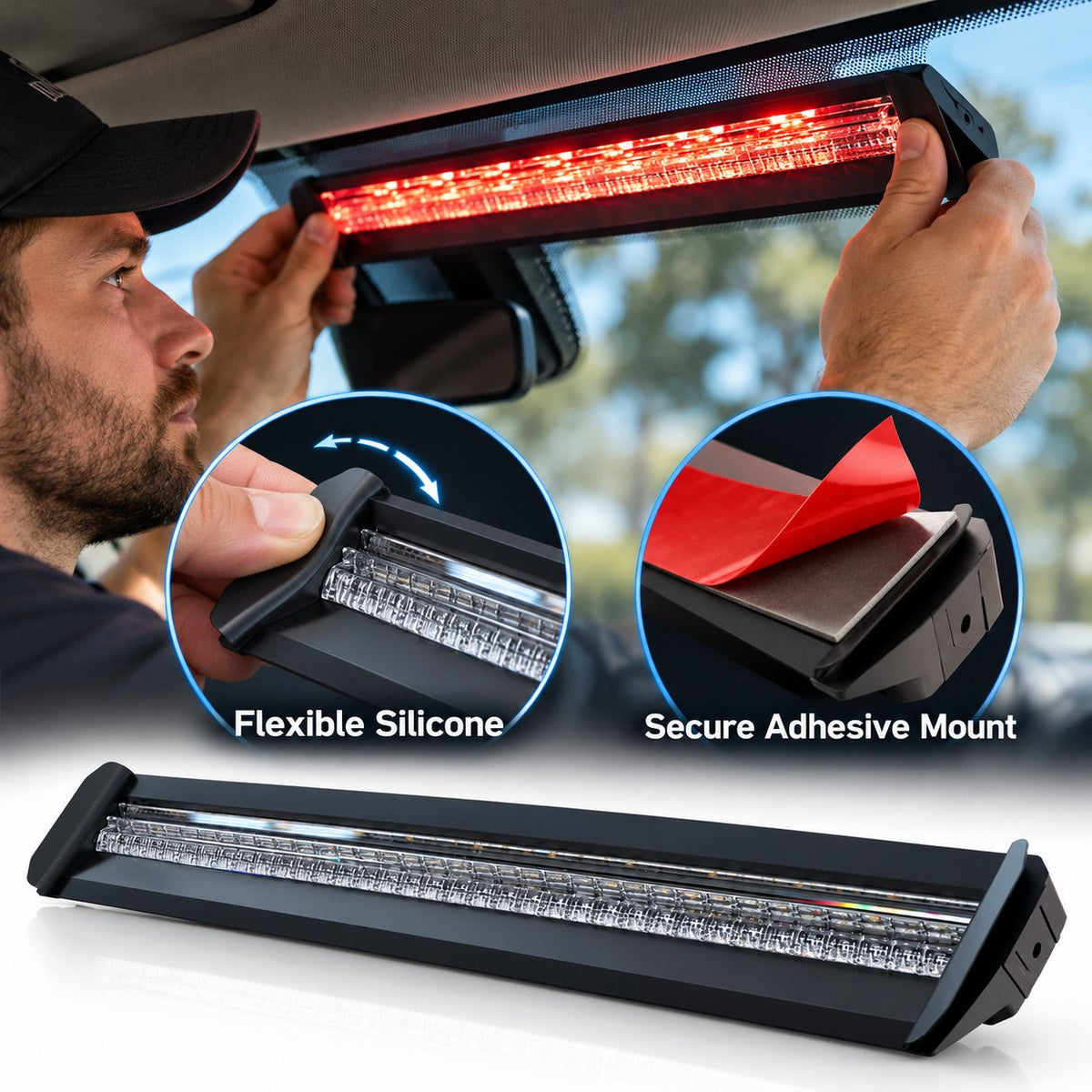 🚨 Anti-Glare LED Warning Light Bar – 3-Color Interior Windshield Strobe Light