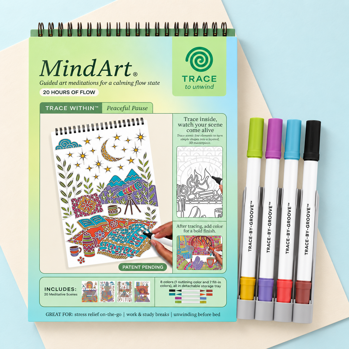 🥳2026 HOT SALE 🌿Trace-By-Groove Guided Flow Art Coloring Pad with Double-Sided Markers 🎨
