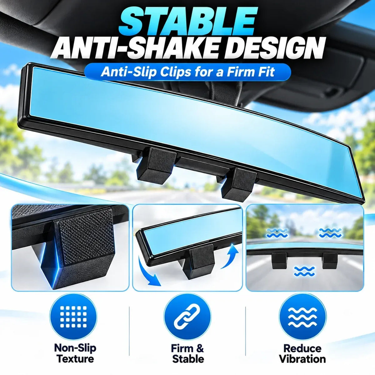 🚗Universal 12-Inch Convex Car Rear View Mirror, Panoramic Clip-On Interior Mirror with Clear Wide View