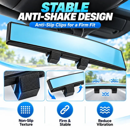 🚗Universal 12-Inch Convex Car Rear View Mirror, Panoramic Clip-On Interior Mirror with Clear Wide View