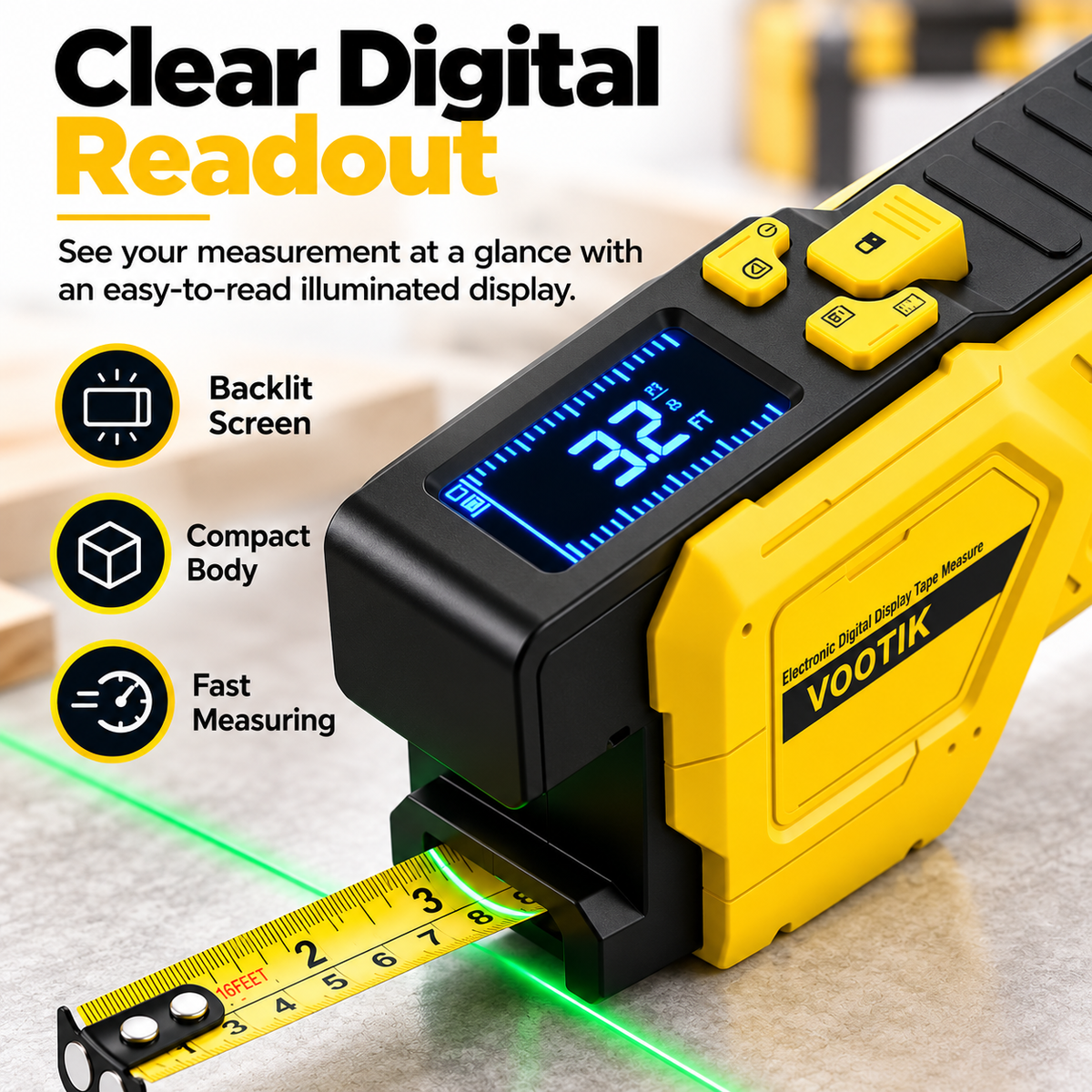 📏Digital Laser Tape Measure – 16.4 ft, Rechargeable & Memory-Enabled