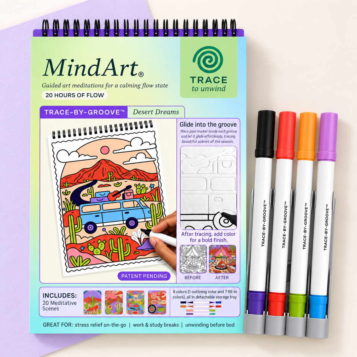 🥳2026 HOT SALE 🌿Trace-By-Groove Guided Flow Art Coloring Pad with Double-Sided Markers 🎨