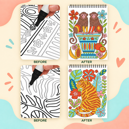 🥳2026 HOT SALE 🌿Trace-By-Groove Guided Flow Art Coloring Pad with Double-Sided Markers 🎨
