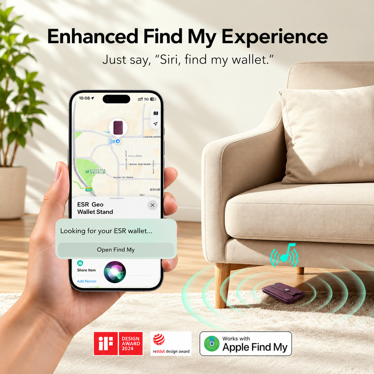 🔍 ESR Geo Magnetic Wallet – Apple Find My, 5-Card Holder, RFID Blocking & Adjustable Phone Stand