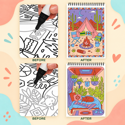 🥳2026 HOT SALE 🌿Trace-By-Groove Guided Flow Art Coloring Pad with Double-Sided Markers 🎨
