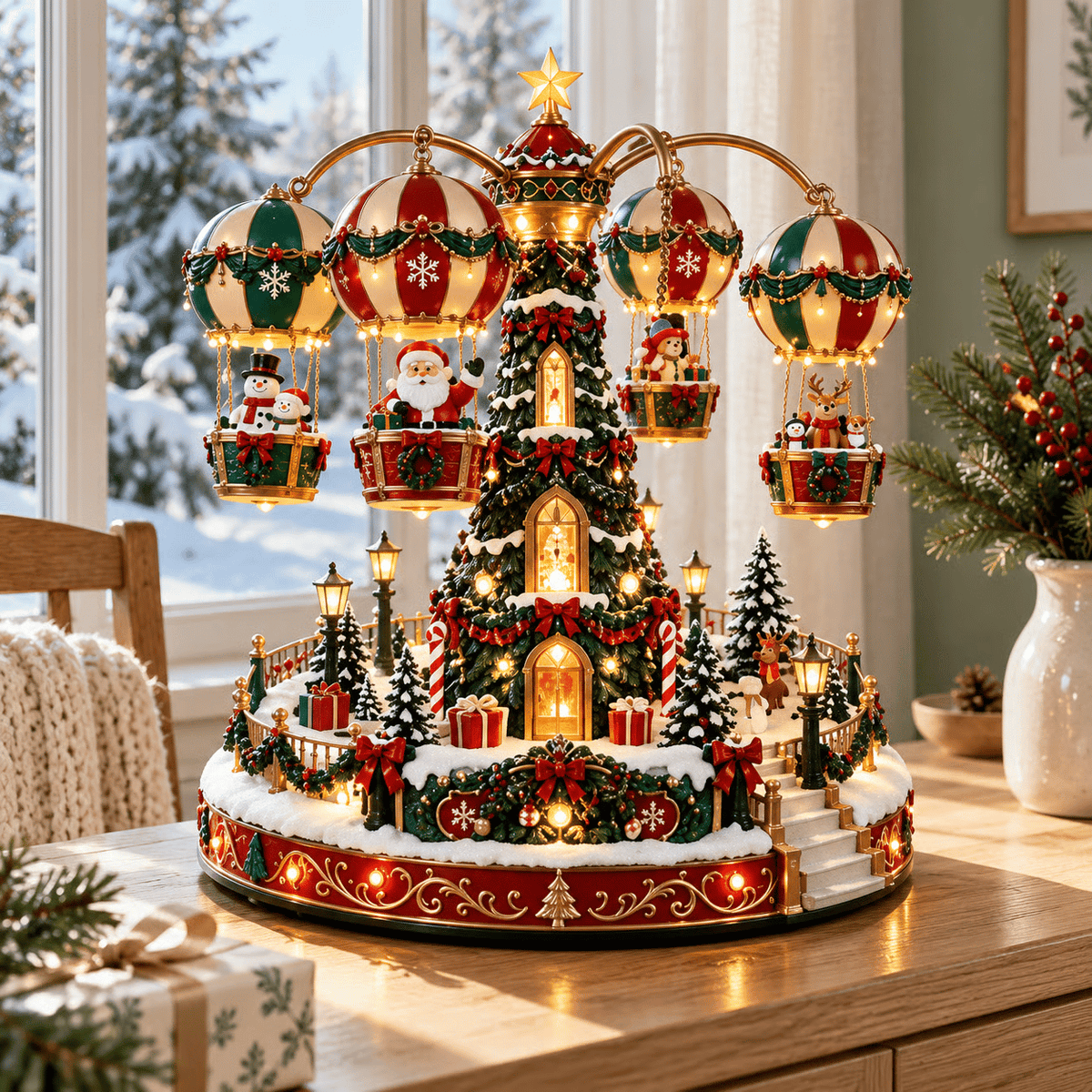 Christmas Sky Ride – Rotating Hot Air Balloon Christmas Village with Lights & Music 🎅🎄