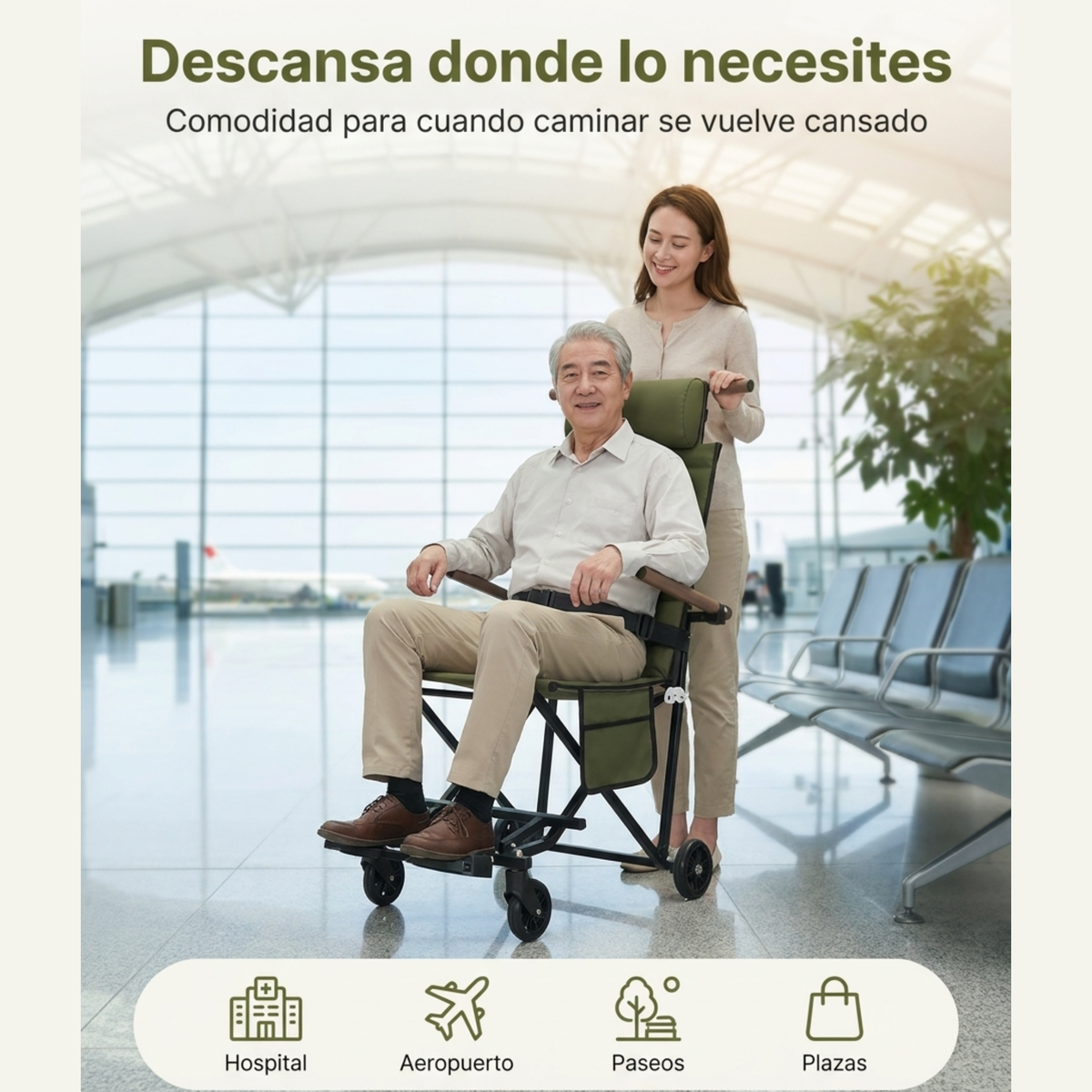 🪑 Lightweight Folding Travel Chair with Wheels – Portable Rolling Seat for Family Outings