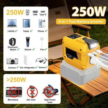 🛠️250W Power Inverter Compatible with DeWALT 20V Battery Converter