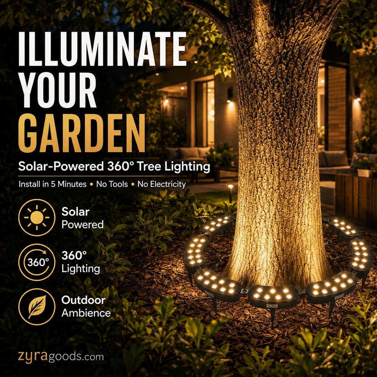 ✨Modular Ring Tree Landscape Lights – 360° Outdoor Uplighting for Trees & Columns