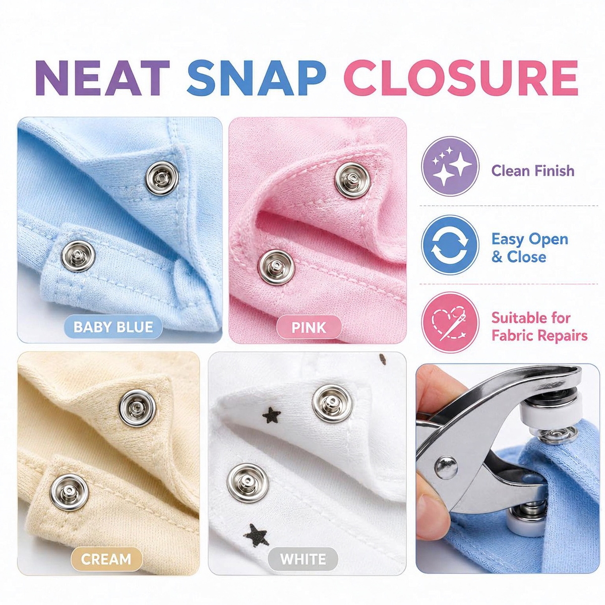 🎨Seamless Stitching Sewing Kit-100Pcs Invisible Colored Metal Buckle & Manual Pressure Pliers 🔧