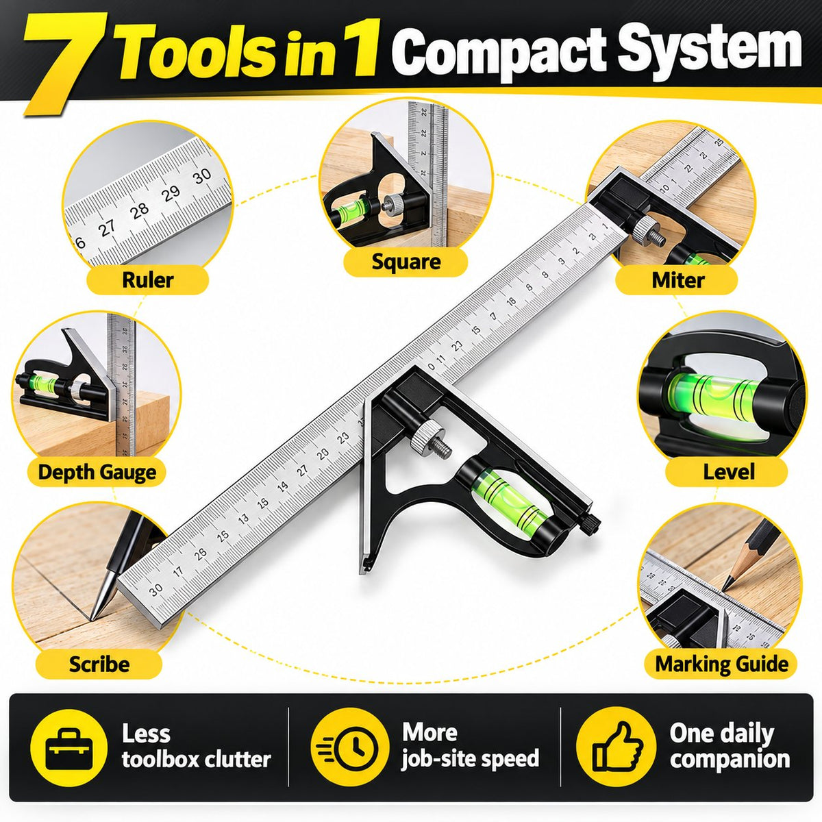 📐7-in-1 Heavy-Duty Combination Square & Precision Marking Gauge