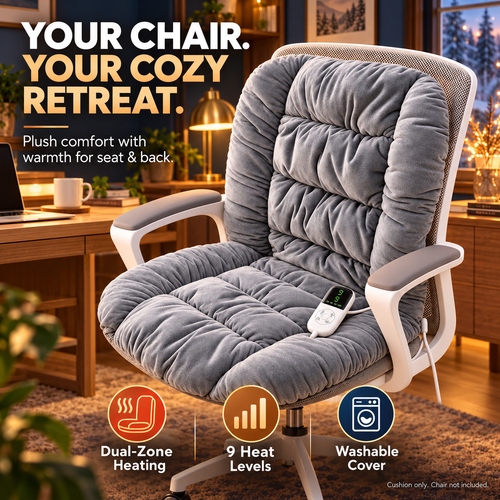 Last Day Promotion🔥 Heated Seat & Back Cushion – Dual-Zone Warmth, 9 Heat Levels & Washable Velvet Cover