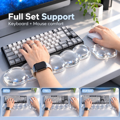 Transparent Jelly Hand Rest Pad Set  Elastic palm support to ease strain during long hours of typing and gaming