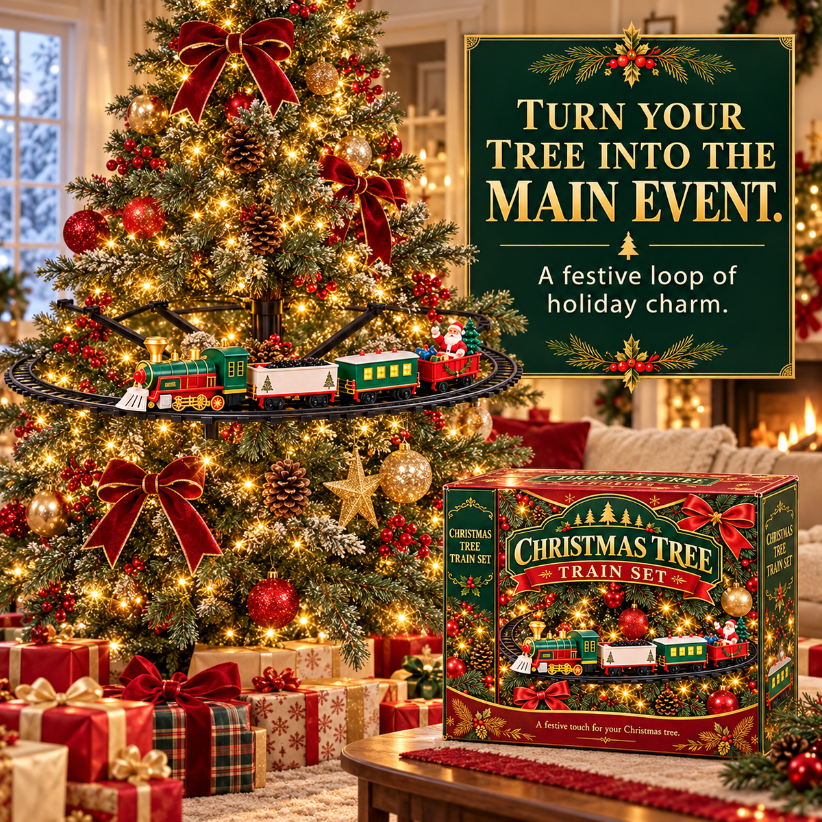 🎄 MerryExpress™ Christmas Train Set – Festive Tree Railway & Holiday Decor