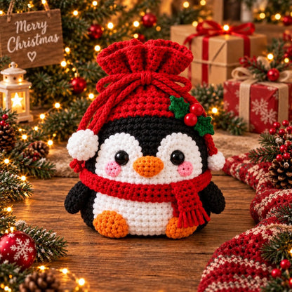 🎄 Christmas Crochet Character Gift Pouch | Reusable Drawstring Gift Bag