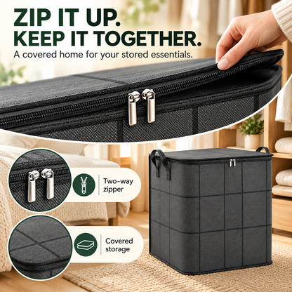Large Zippered Reinforced Foldable Fabric Organizer Bin