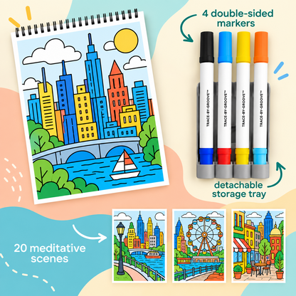 🥳2026 HOT SALE 🌿Trace-By-Groove Guided Flow Art Coloring Pad with Double-Sided Markers 🎨
