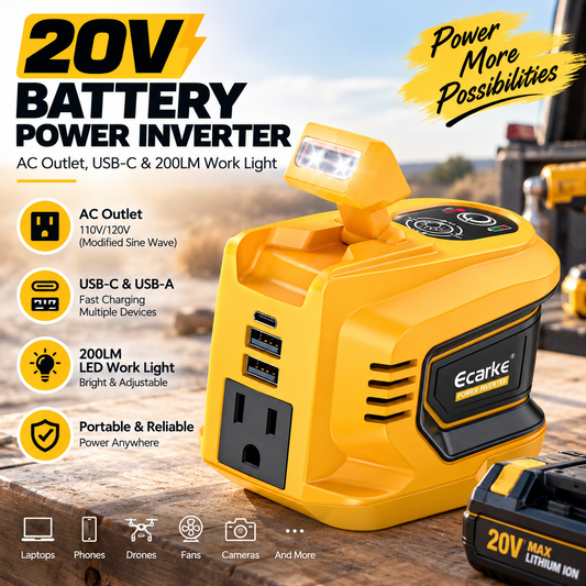 ⚡ 20V Battery Power Inverter – AC Outlet, USB-C & 200LM Work Light