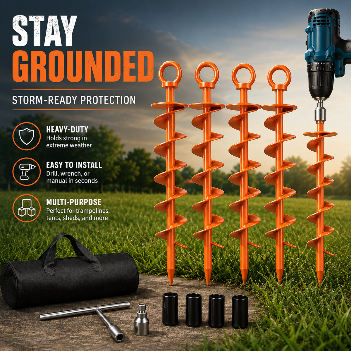 🌀 Heavy-Duty Spiral Ground Anchors – Screw-In Outdoor Tie-Down Stakes for Tents, Trampolines & Canopies