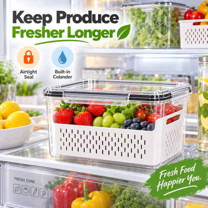 🥗 3PCS Stackable Fridge Produce Saver Containers with Removable Colander – Airtight Food Storage Boxes for Fruits, Vegetables & Meal Prep