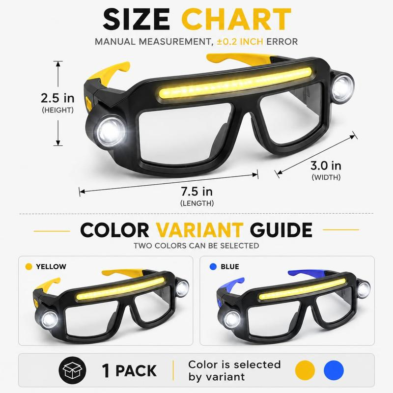 💡 Hands-Free LED Work Glasses – Wide Beam, Side Lights & Over-Glasses Fit
