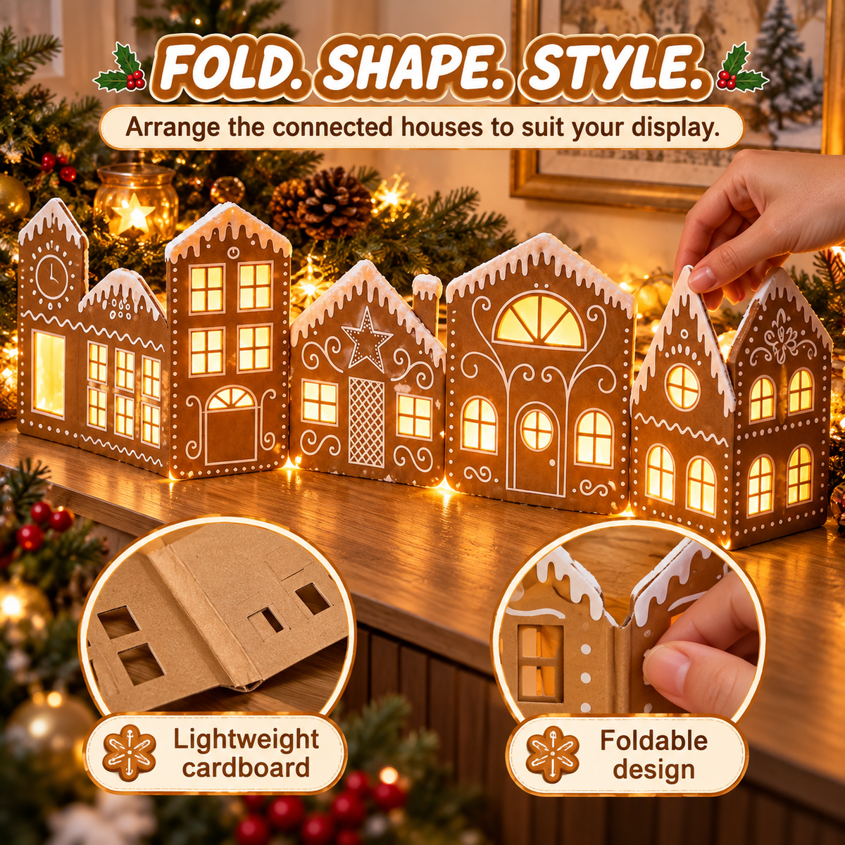 ✨Light Up the Holidays – DIY Gingerbread Village Decor Kit with Warm LED Lights