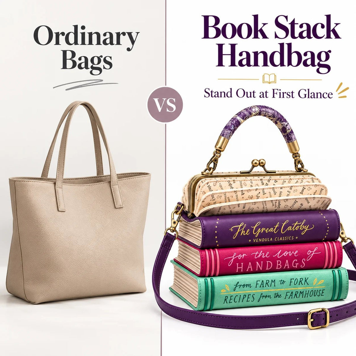 📚 Stacked Book Handbag – Vintage Book-Shaped Crossbody Purse for Book Lovers
